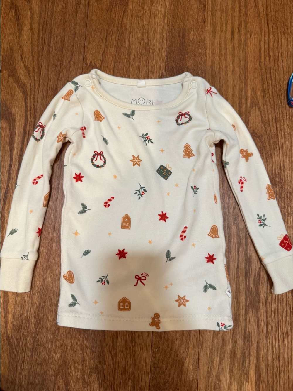 MORI Cream Holiday Print Long Sleeve Kids Tee